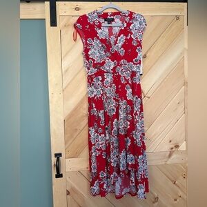 Perceptions Red Floral High Low Dress